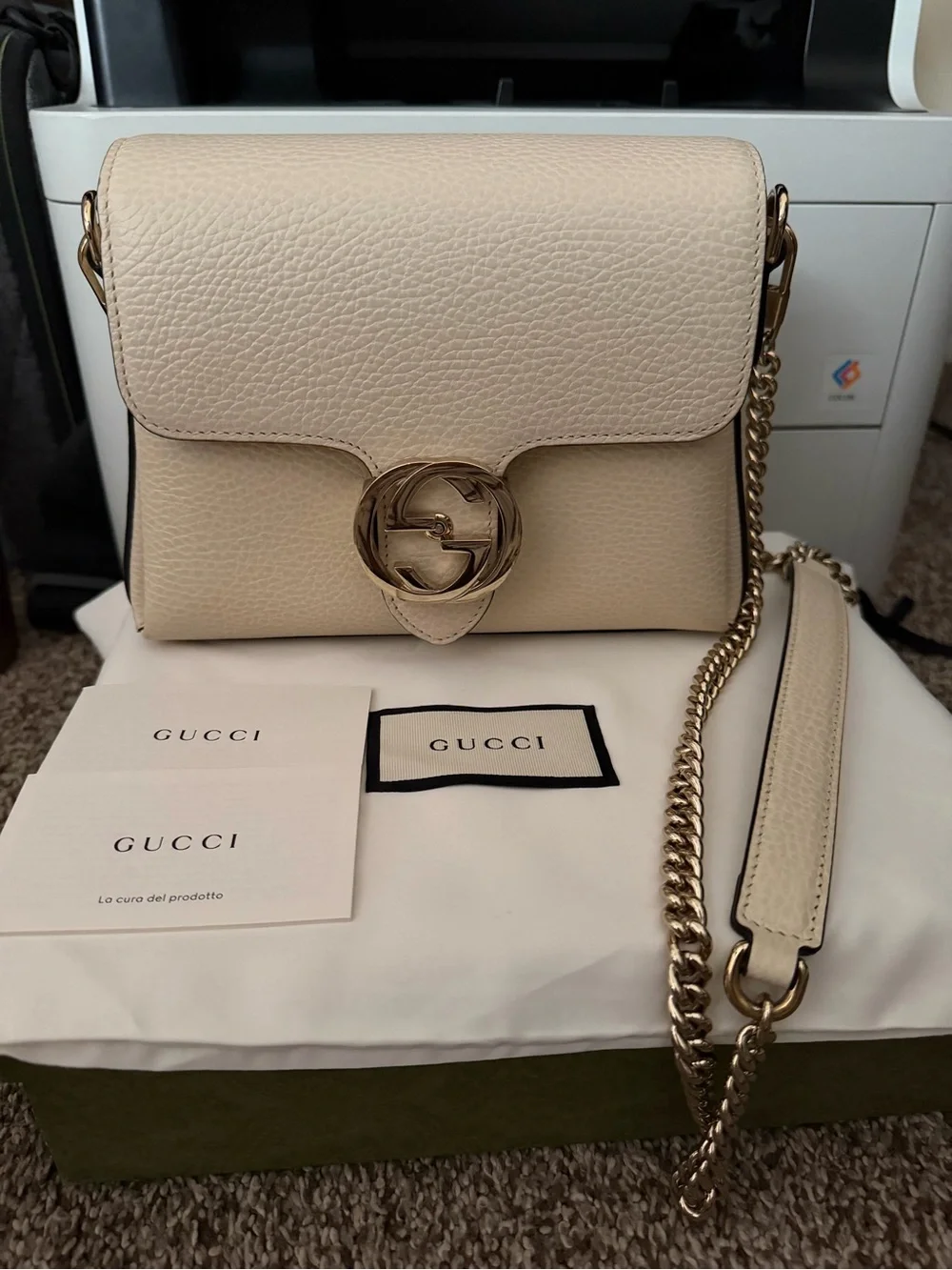 Gucci Cream Leather Crossbody Bag with Gold Hardware